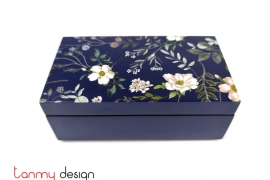 Dark blue rectangle lacquer box hand-painted with flower 8*14cm